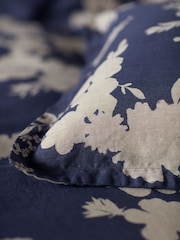 Secret Linen Store Ink Blue Flower Press Linen Blend Duvet Cover - Image 3 of 4