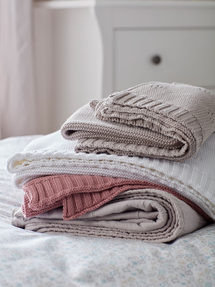 Secret Linen Store Mink Baby Bailey 100% Organic Cotton Knitted Blanket - Image 3 of 4