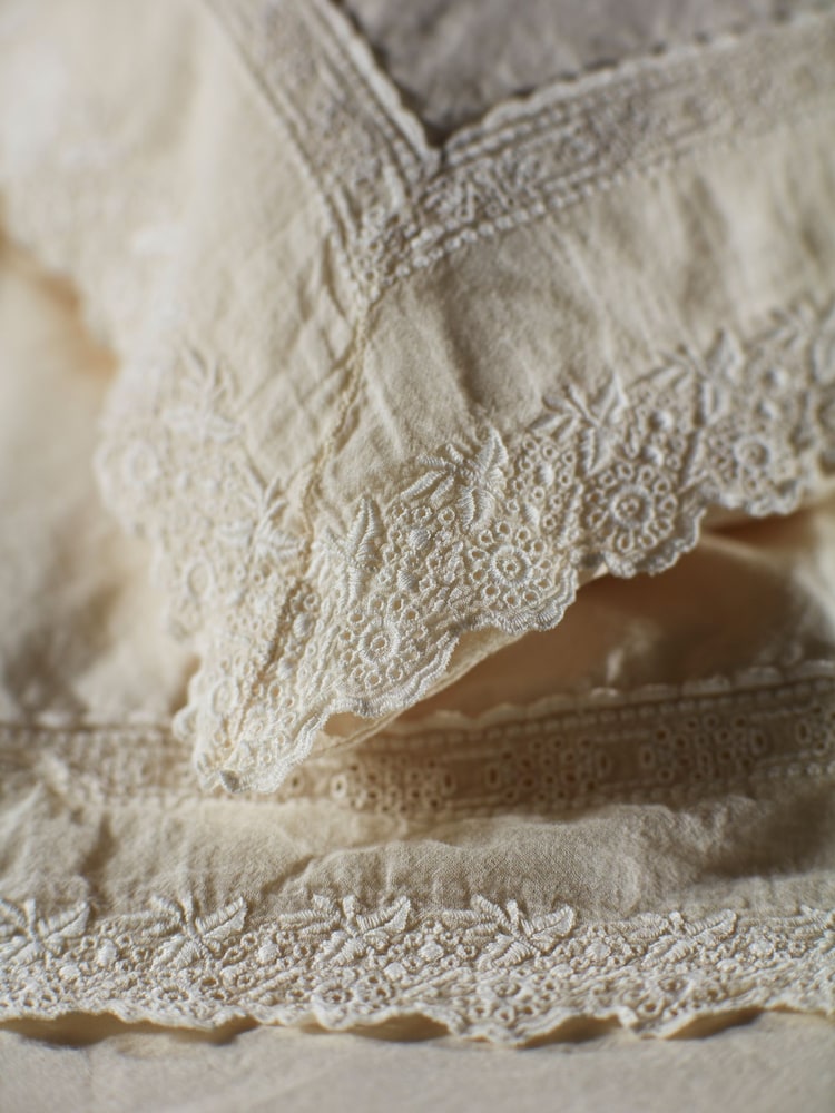 Secret Linen Store Cream Pia Embroidered 100% Cotton Pillowcase - Image 2 of 3