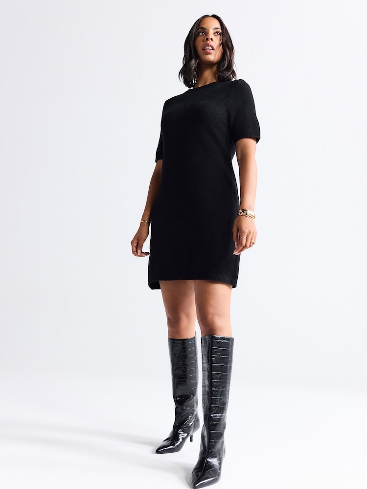 Black Roll Edge Knitted Mini Dress With Wool - Image 2 of 6 Black Roll Edge Knitted Mini Dress With Wool - Image 2 of 6
