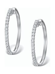 The Diamond Store 9K White Gold 30mm Diamond Hoop Earrings - Image 1 of 6