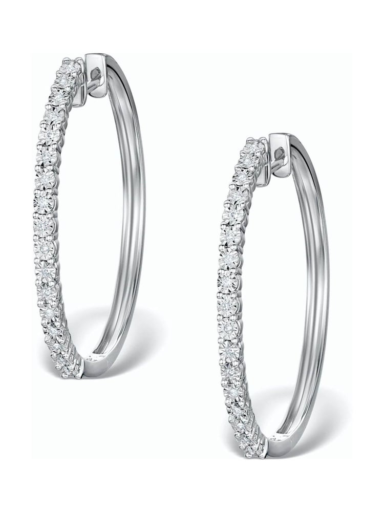 The Diamond Store 9K White Gold 30mm Diamond Hoop Earrings - Image 1 of 6