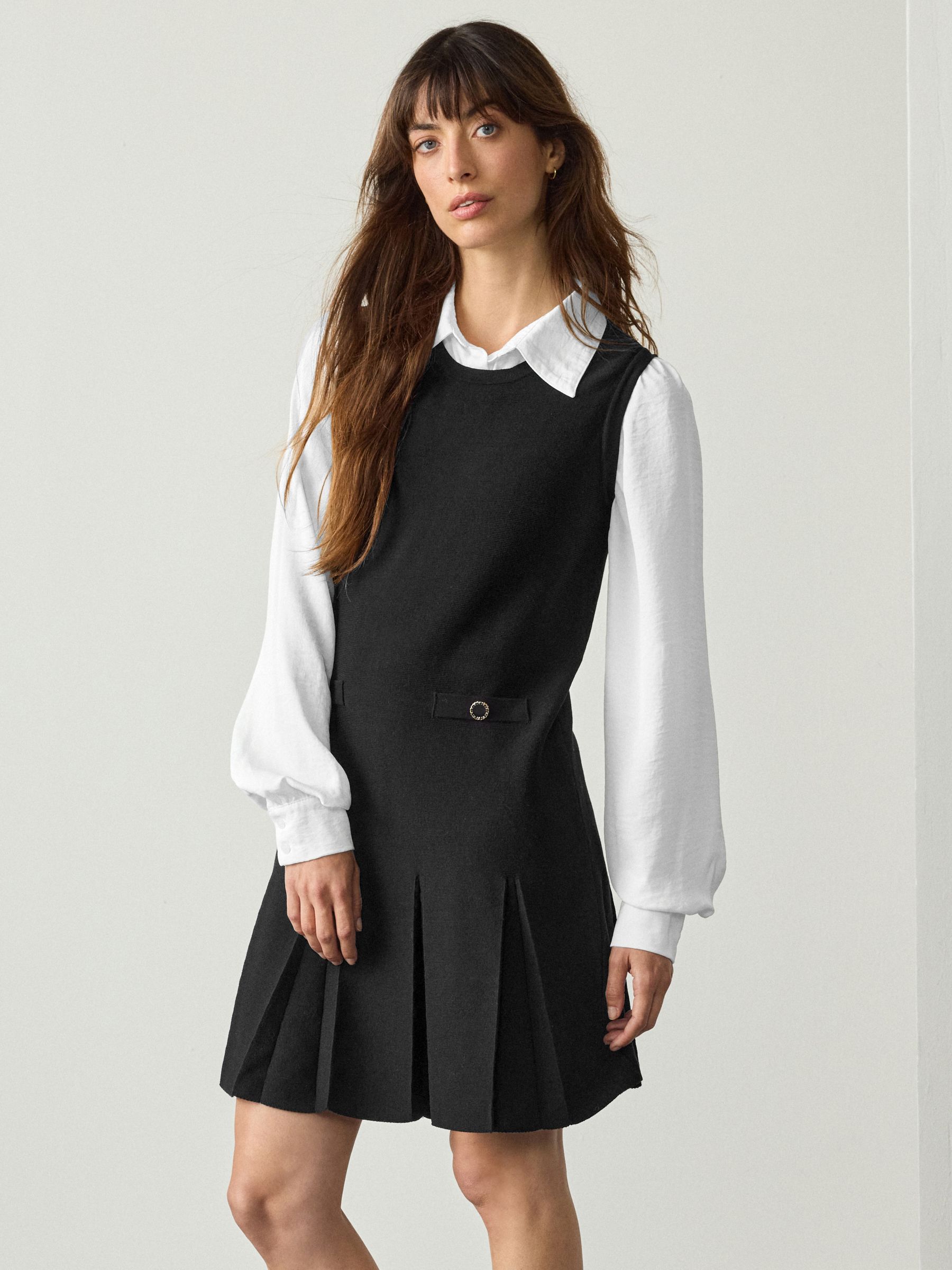 Buy Black Pinafore Layered Knitted Dress from Next Netherlands