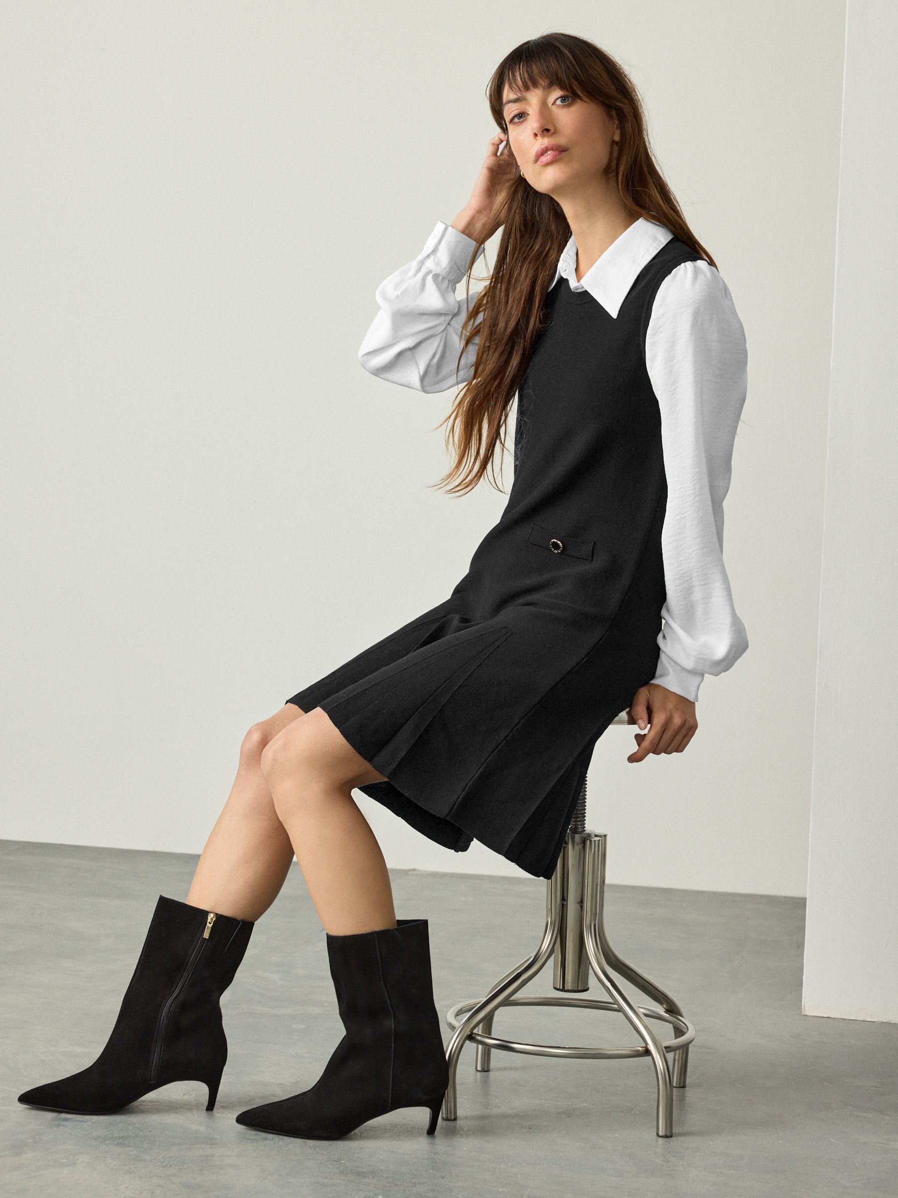 Buy Black Pinafore Layered Knitted Dress from Next Netherlands