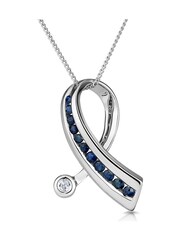 The Diamond Store Sapphire And Diamond 0.02CT Ribbon Pendant Necklace in 9K White Gold - Image 1 of 3