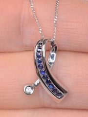 The Diamond Store Sapphire And Diamond 0.02CT Ribbon Pendant Necklace in 9K White Gold - Image 2 of 3