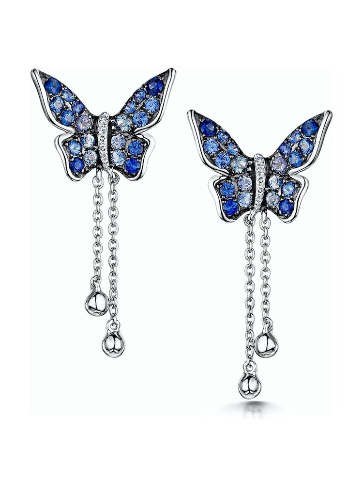 The Diamond Store Blue Stellato Collection Sapphire Butterfly Diamond Earrings 9K White Gold Tone - Image 1 of 5