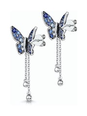 The Diamond Store Blue Stellato Collection Sapphire Butterfly Diamond Earrings 9K White Gold Tone - Image 3 of 5