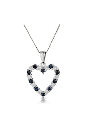 The Diamond Store Sapphire And Diamond 9K White Gold Heart Pendant Necklace - Image 1 of 4