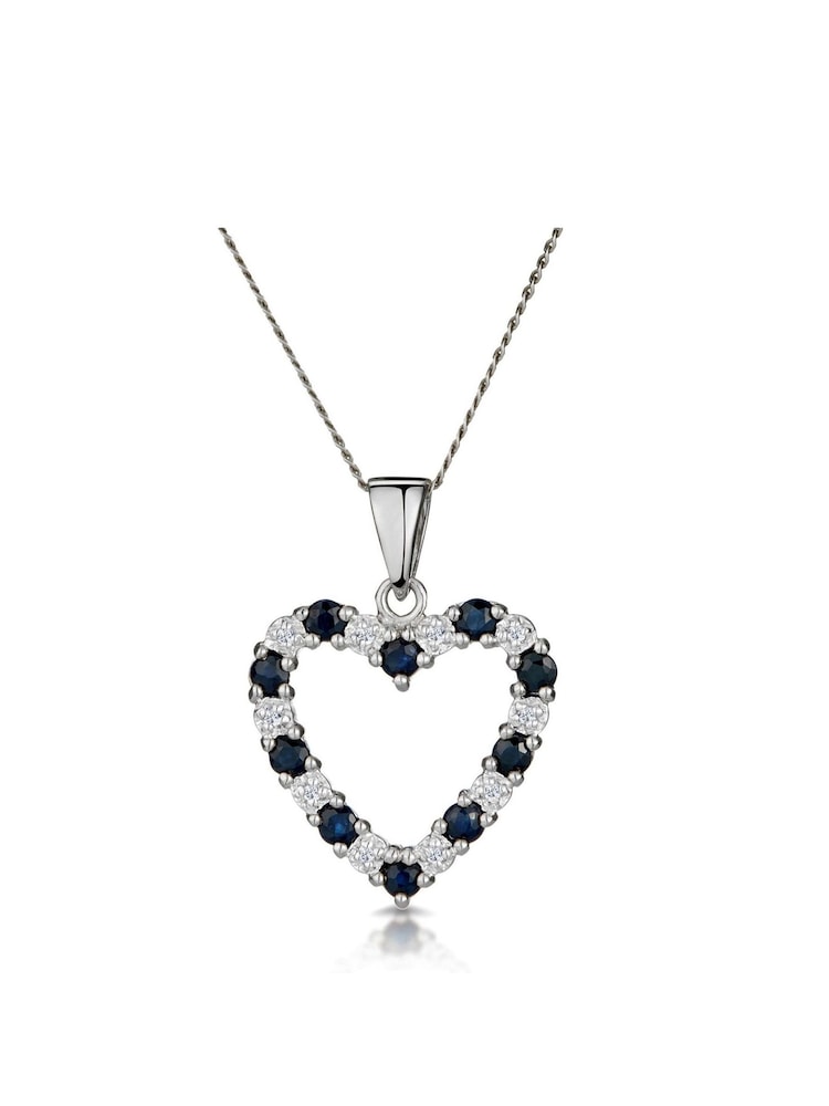 The Diamond Store Sapphire And Diamond 9K White Gold Heart Pendant Necklace - Image 1 of 4