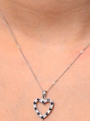 The Diamond Store Sapphire And Diamond 9K White Gold Heart Pendant Necklace - Image 3 of 4