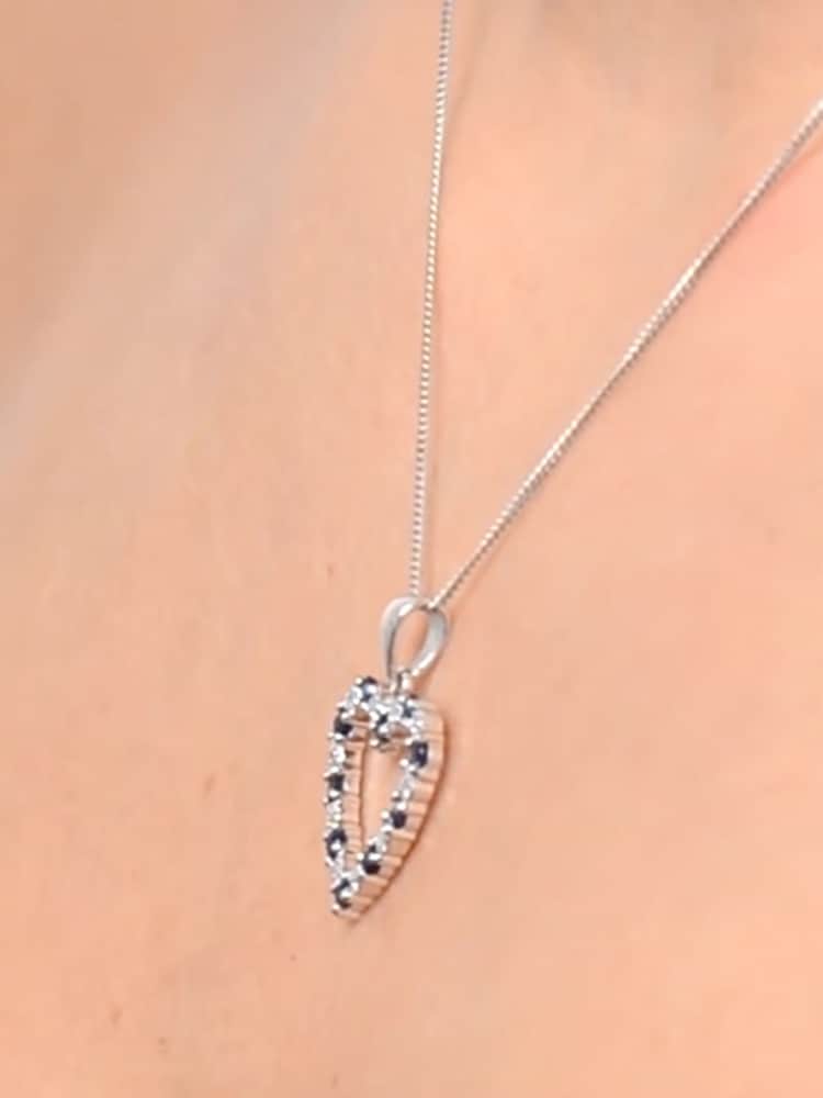 The Diamond Store Sapphire And Diamond 9K White Gold Heart Pendant Necklace - Image 4 of 4