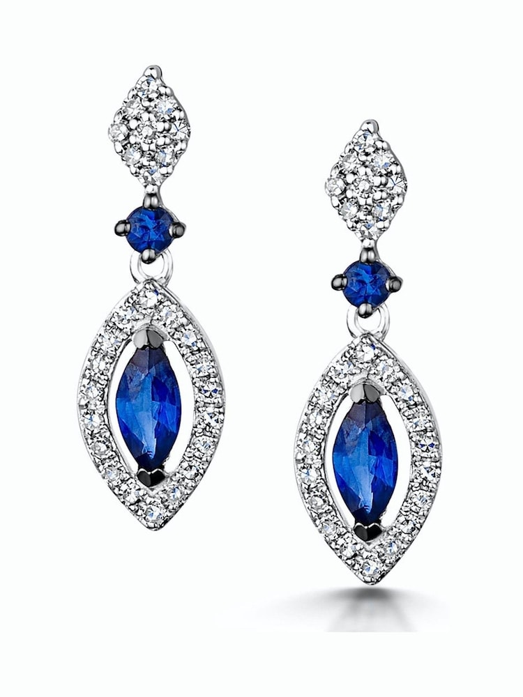 The Diamond Store Blue Stellato Collection Sapphire and Diamond Earrings 0.18ct 9K White Gold Tone - Image 1 of 4