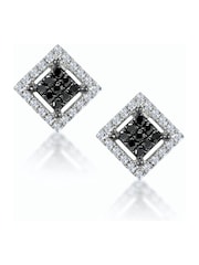 The Diamond Store Black Diamond and Diamond Squares Earrings in 9K WG - Image 1 of 5