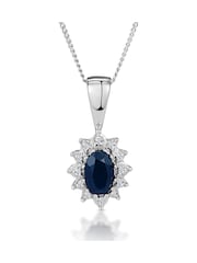 The Diamond Store 9K White Gold 6 x 4mm Sapphire And Diamond Pendant Necklace - Image 1 of 5