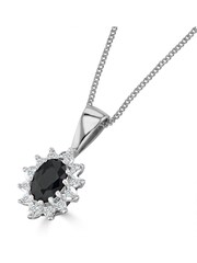 The Diamond Store 9K White Gold 6 x 4mm Sapphire And Diamond Pendant Necklace - Image 3 of 5