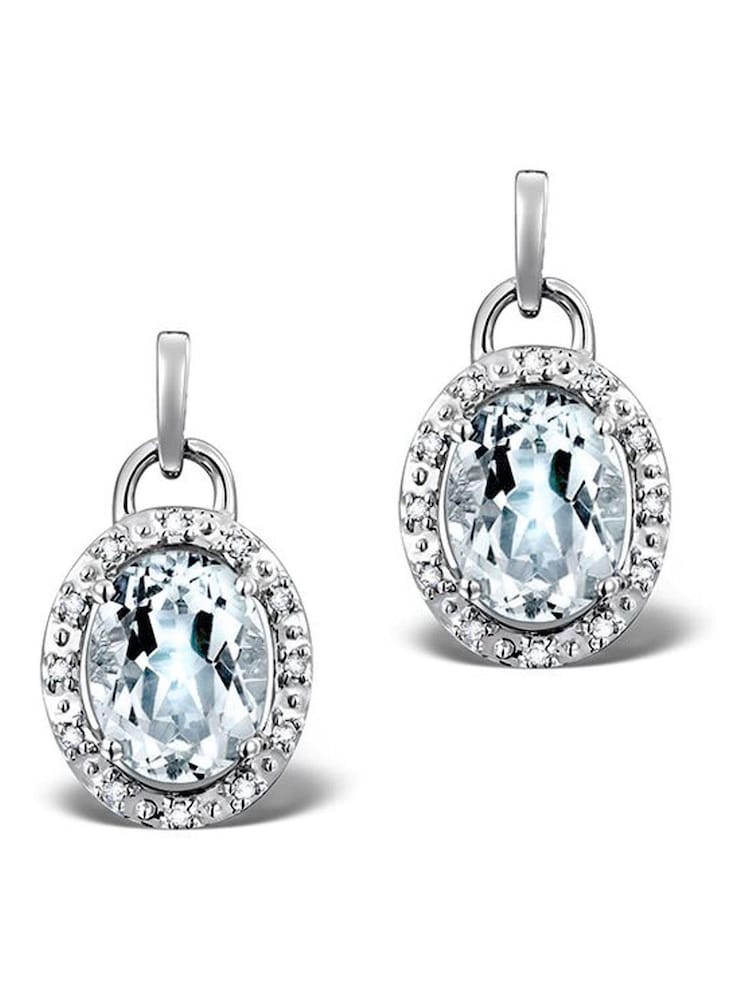 The Diamond Store Blue Aquamarine 3.69CT And Diamond 9K White Gold Tone Earrings - Image 1 of 5