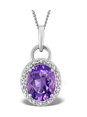 The Diamond Store 9K White Gold 2.34ct Purple Amethyst And Diamond Pendant Necklace - Image 1 of 5
