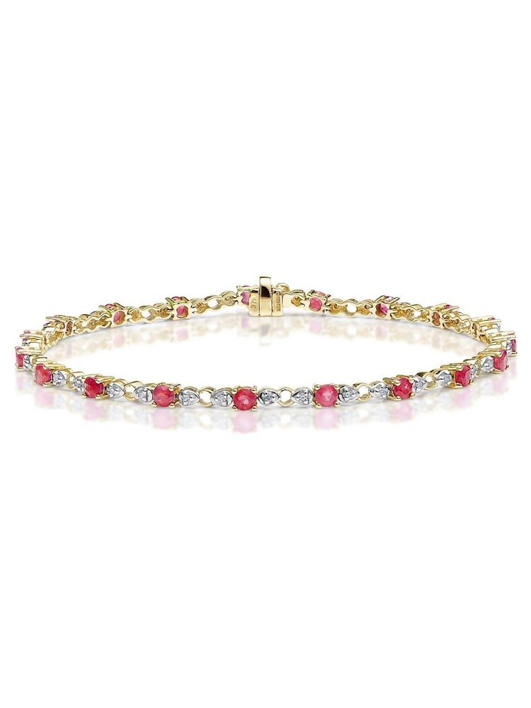 The Diamond Store Red 9K Gold Diamond and Ruby Claw Set Link Bracelet - Image 1 of 3
