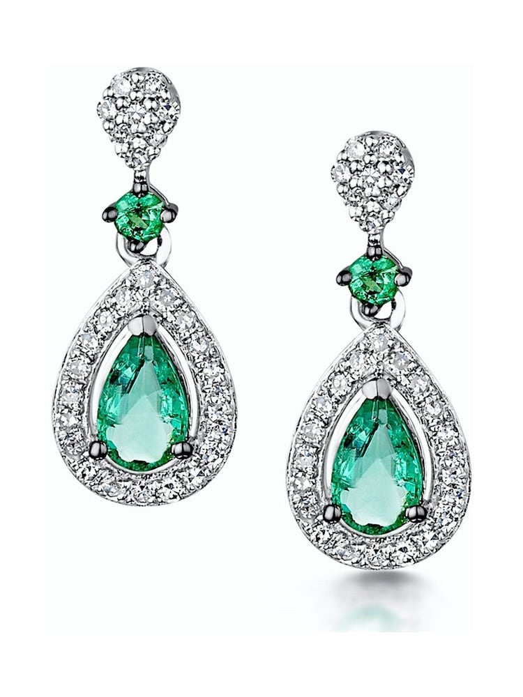 The Diamond Store Green Stellato Collection Emerald and Diamond Earrings 0.18ct 9K White Gold Tone - Image 1 of 5