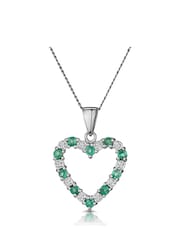The Diamond Store Emerald 0.54CT And Diamond 9K White Gold Heart Pendant Necklace - Image 1 of 4