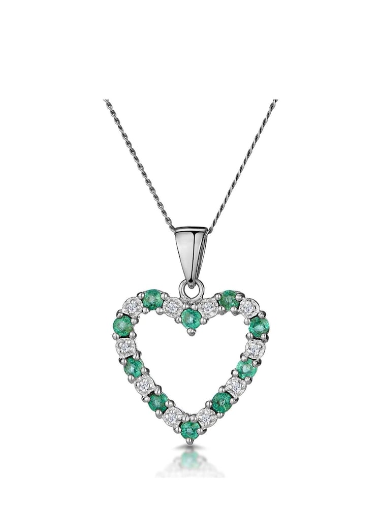 The Diamond Store Emerald 0.54CT And Diamond 9K White Gold Heart Pendant Necklace - Image 1 of 4