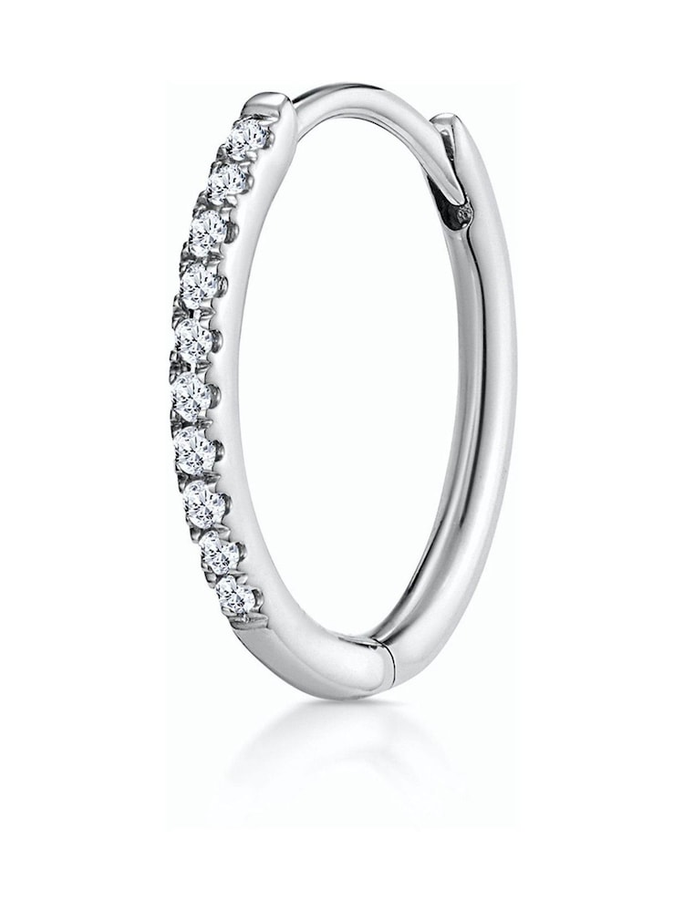 The Diamond Store 9K White Gold Single Stellato 0.09ct Diamond Hoop Earring - Image 1 of 4