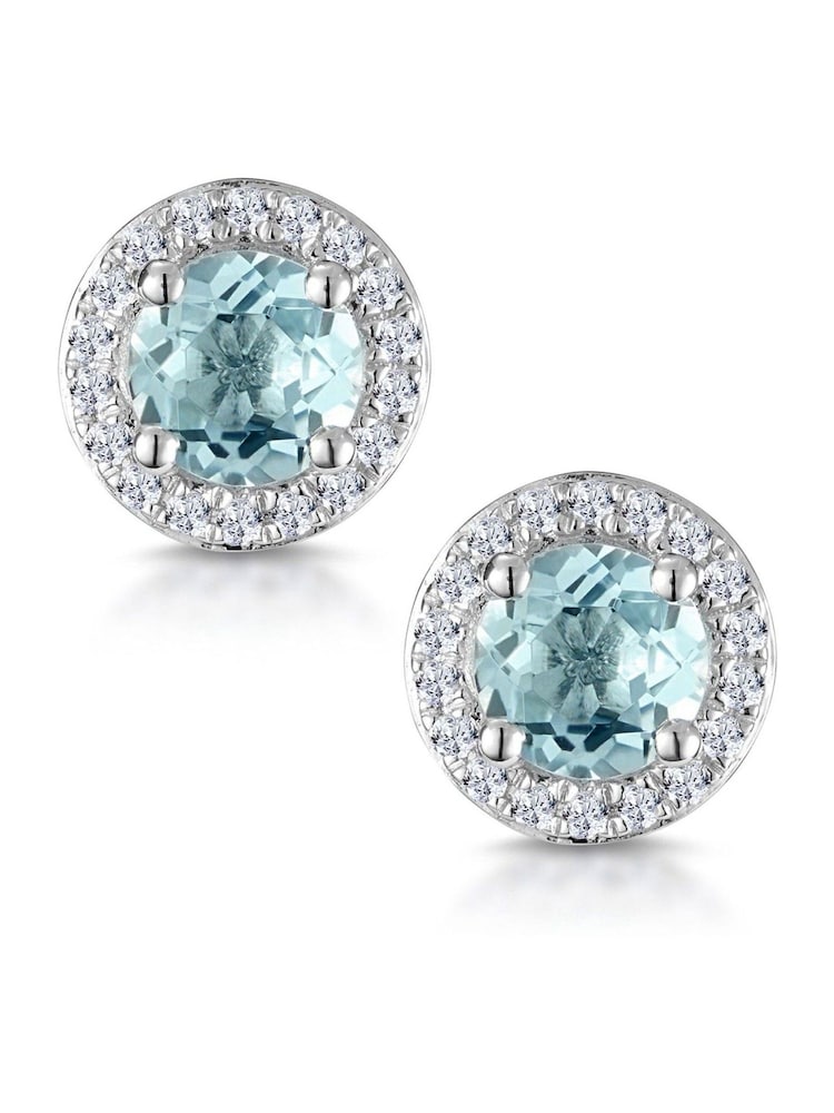 The Diamond Store 9K White Gold 0.69ct Aquamarine and Diamond Halo Stellato Earrings - Image 1 of 4