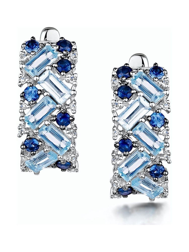 The Diamond Store Blue Topaz Sapphire and Diamond Stellato Earrings in 9K White Gold Tone - Image 1 of 6