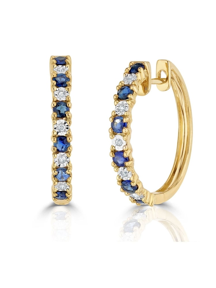 The Diamond Store Blue 9K Gold Tone Sapphire 0.71ct and Diamond Hoop Earrings - Image 1 of 4