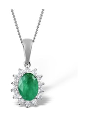 The Diamond Store Green Emerald Pendant Necklace and Lab Diamonds in 925 Silver 7 x 5mm Centre - Image 1 of 5