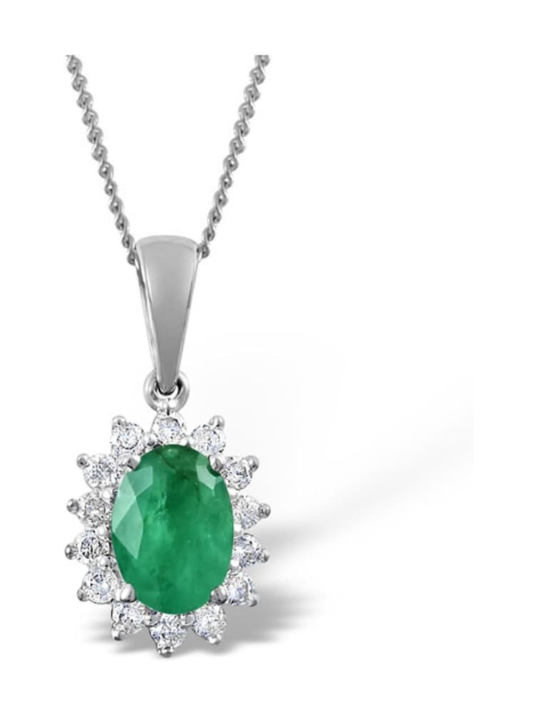 The Diamond Store Green Emerald Pendant Necklace and Lab Diamonds in 925 Silver 7 x 5mm Centre - Image 1 of 5