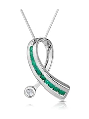 The Diamond Store Emerald And Diamond 0.02CT Ribbon Pendant Necklace in 9K White Gold - Image 1 of 2