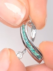 The Diamond Store Emerald And Diamond 0.02CT Ribbon Pendant Necklace in 9K White Gold - Image 2 of 2