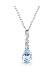 The Diamond Store 9K White Gold Blue Topaz Stellato Collection Diamond Necklace - Image 1 of 4