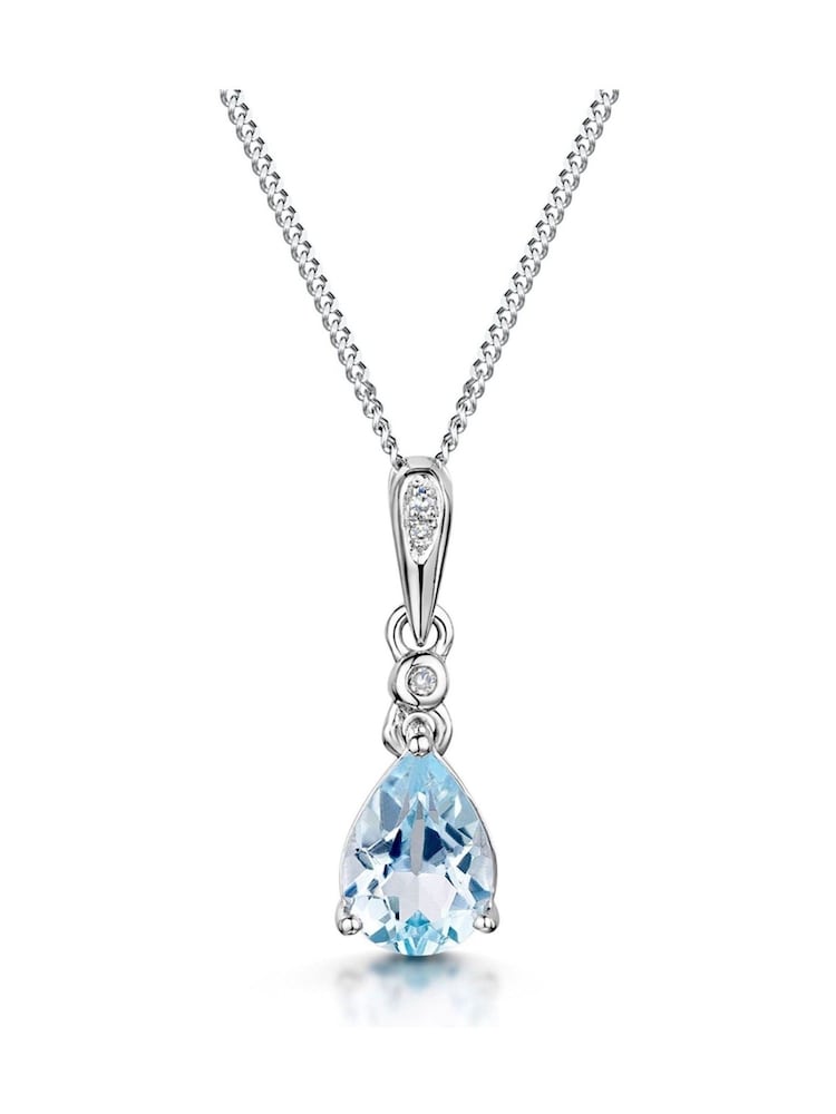 The Diamond Store 9K White Gold Blue Topaz Stellato Collection Diamond Necklace - Image 1 of 4