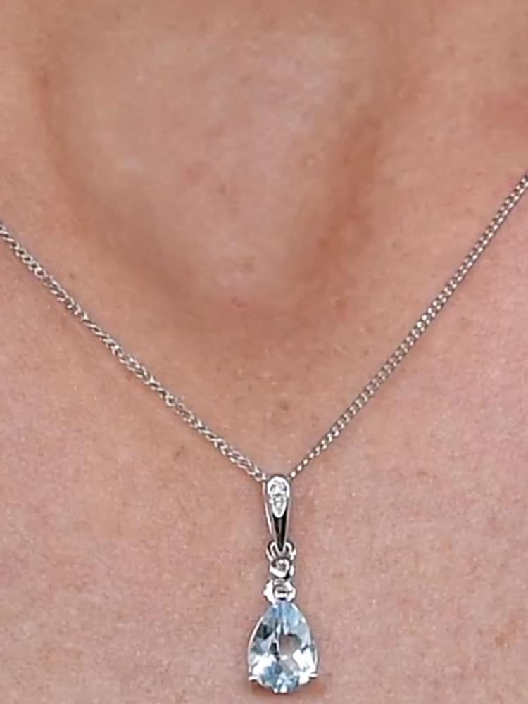 The Diamond Store 9K White Gold Blue Topaz Stellato Collection Diamond Necklace - Image 4 of 4