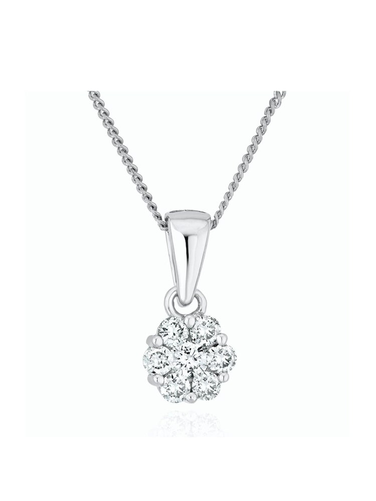 The Diamond Store 9K White Gold 0.25ct H/Si Lab Diamond Cluster Pendant Necklace - Image 1 of 5
