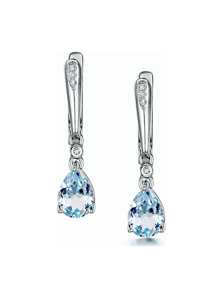 The Diamond Store 9K White Gold Stellato Blue Topaz and 0.03ct Diamond Earrings - Image 1 of 6