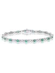 The Diamond Store Green Emerald and Lab Diamond Tennis Bracelet Claw Set in 925 Silver - Image 1 of 3