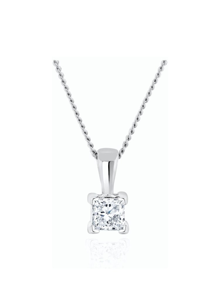 The Diamond Store 9K White Gold 0.15ct Princess Cut Lab Diamond Pendant Necklace - Image 1 of 5