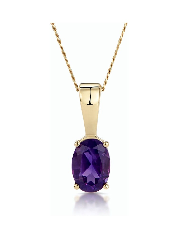 The Diamond Store Purple Amethyst 7 x 5mm 9K Yellow Gold Pendant Necklace - Image 1 of 6