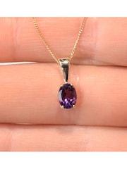 The Diamond Store Purple Amethyst 7 x 5mm 9K Yellow Gold Pendant Necklace - Image 3 of 6