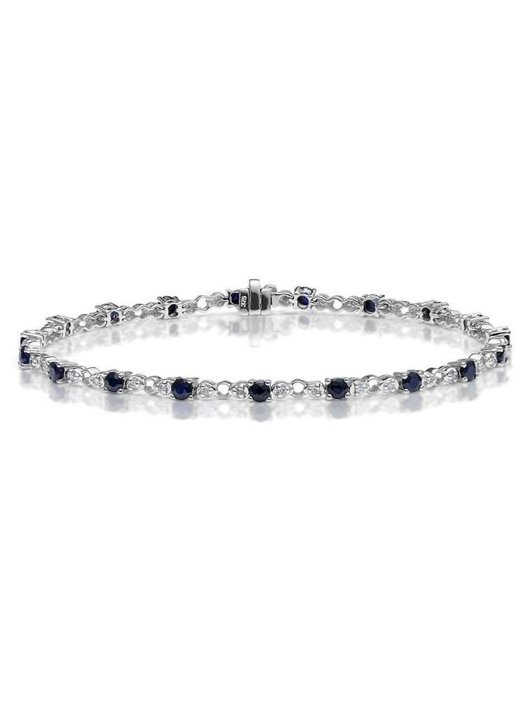 The Diamond Store Blue Sapphire and Lab Diamond Tennis Bracelet in 925 Silver - Image 1 of 3