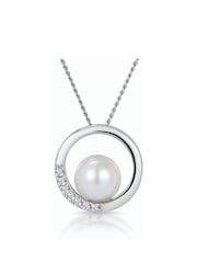 The Diamond Store 9K White Gold Pearl and Diamond Circle Stellato Necklace - Image 1 of 4