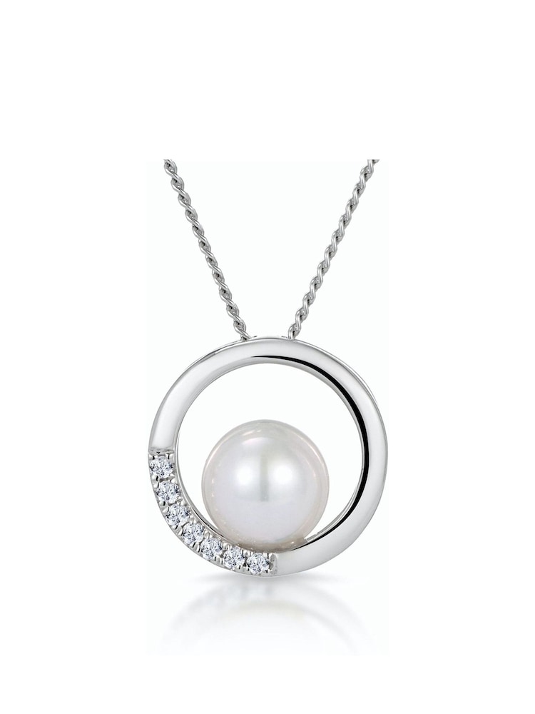 The Diamond Store 9K White Gold Pearl and Diamond Circle Stellato Necklace - Image 1 of 4