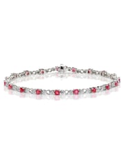 The Diamond Store Red Ruby and Lab Diamond Tennis Bracelet in 925 Silver - Image 1 of 4