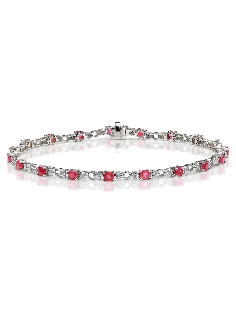 The Diamond Store Red Ruby and Lab Diamond Tennis Bracelet in 925 Silver - Image 1 of 4