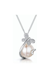 The Diamond Store 9K White Gold Button Pearl and Diamond Stellato Pendant Necklace - Image 1 of 6