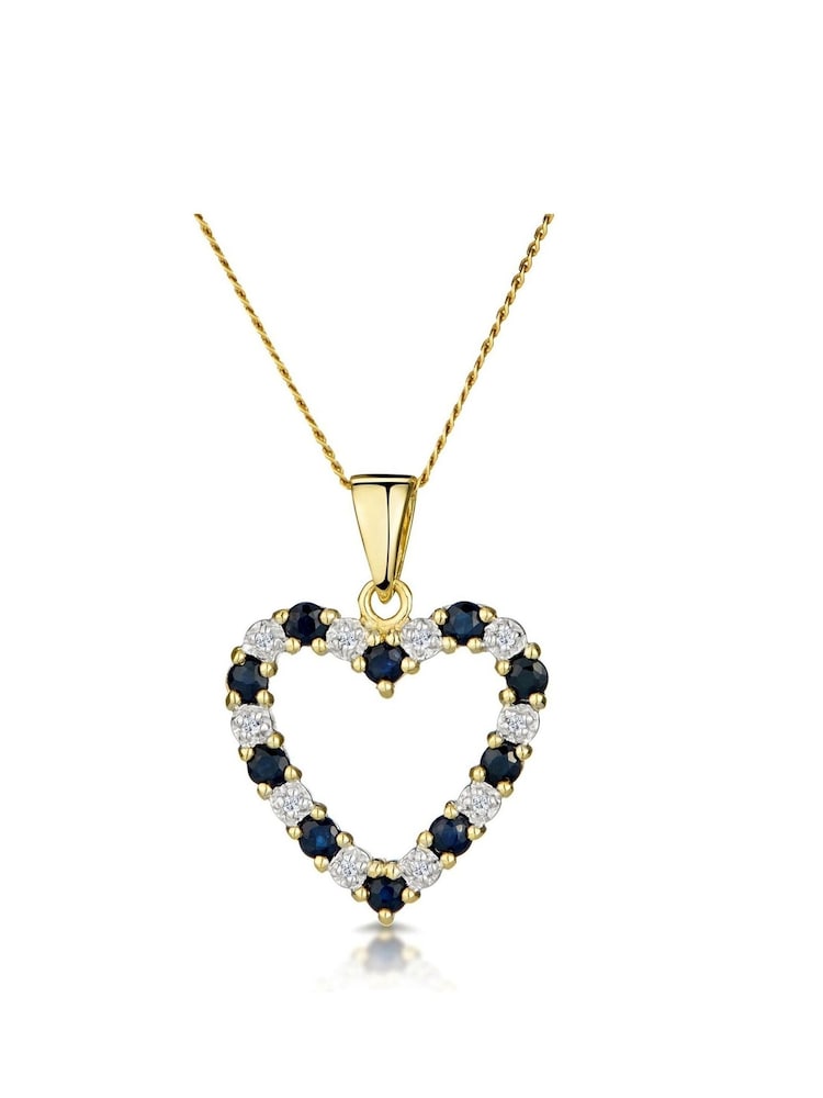 The Diamond Store 9K Gold Sapphire and 0.03ct Diamond Heart Pendant Necklace - Image 1 of 6